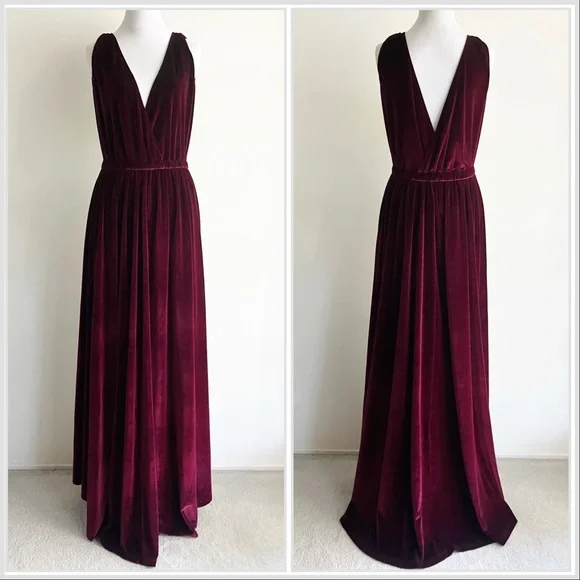 Ripley Rader 2 Velvet Dress Burgundy Red Low Deep Cut V Neck - Picture 1 of 11